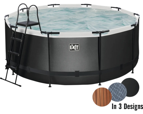 Nadzemní bazén rámový EXIT Black Leather Style ø360 x 122 cm design kůže s pískovou filtrací a žebříkem černý