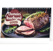 Nástěnný kalendář 2025 s názvem Domácí kuchyně a fotografií pečeného masa.