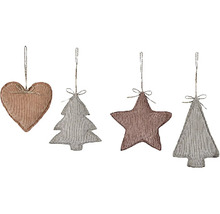 Sada ozdob na vánoční stromeček se srdcem, stromečkem a hvězdou