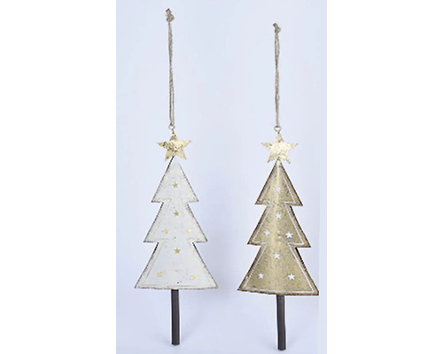 Dva ozdobné vánoční stromky s hvězdami a závěsem