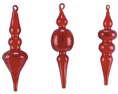 Ornament skleněný 10 x 10 x 31 cm červený Tři červené rampouchy na vánoční stromeček