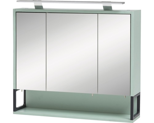 Zrcadlová skříňka s osvětlením Möbelpartner Limone 70 x 16 x 68 cm mátová zelená Zrcadlová skříňka se třemi zrcadlovými dvířky a osvětlením