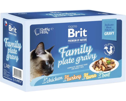 Kapsičky pro kočky Brit Premium Cat Pouch Family Plate Gravy 1020 g (12x 85 g)