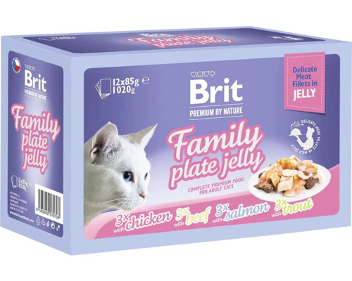 Kapsičky pro kočky Brit Premium Cat Pouch Family Plate Jelly 1020 g (12x 85 g)