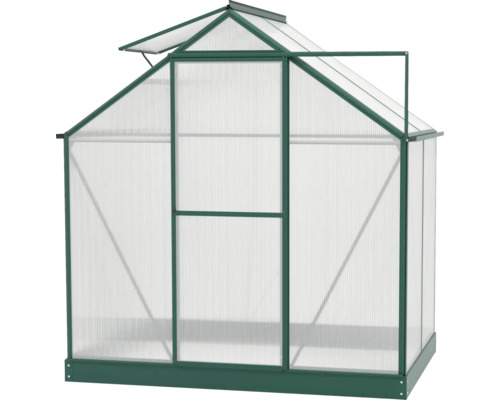 Skleník s polykarbonátovými deskami a střešním oknem