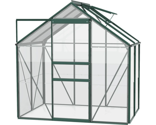 Skleník s otevřenými dveřmi a střešním oknem