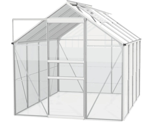 Skleník s otevřenými dveřmi a střešním oknem