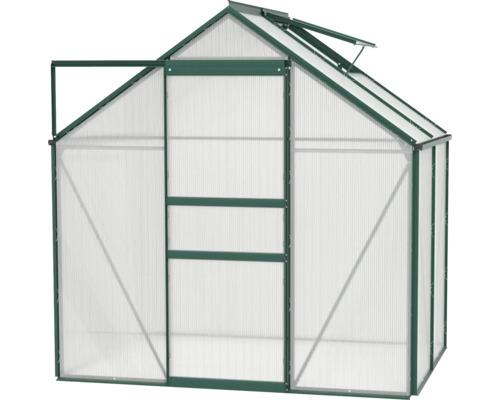 Skleník s otevřenými dveřmi a střešním oknem