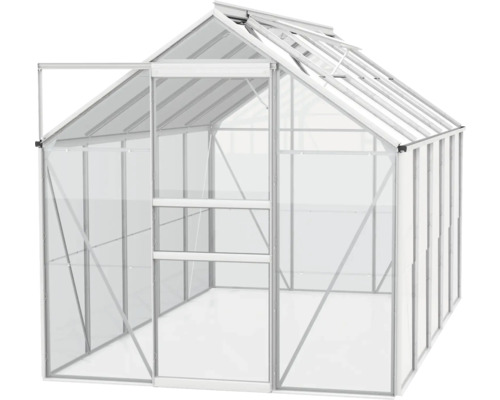 Skleník s otevřenými dveřmi a střešním oknem