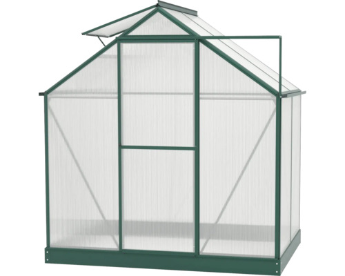 Skleník s polykarbonátovými deskami a střešním oknem