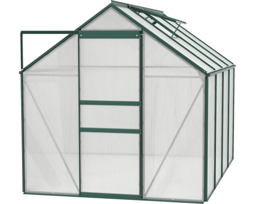 Skleník s otevřenými dveřmi a střešním oknem