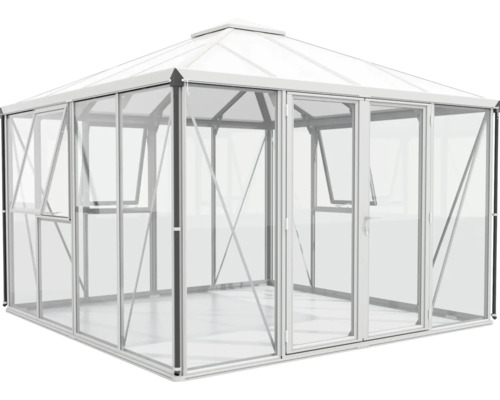 Skleník s průhlednými stěnami a střechou