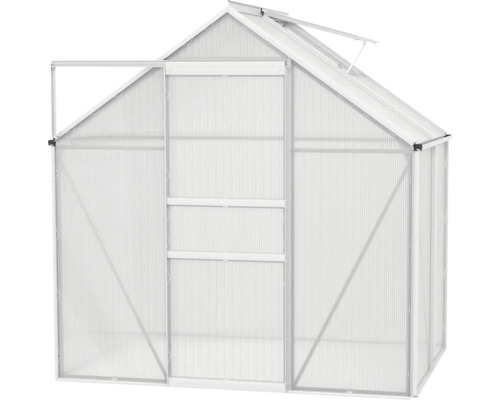 Skleník s otevřenými dveřmi.