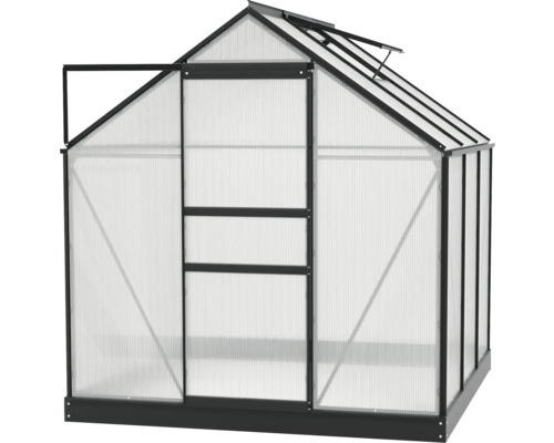 Skleník s otevřenými dveřmi a střešním oknem