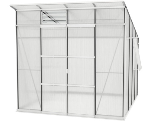 Skleník s ventilačními klapkami a posuvnými dveřmi