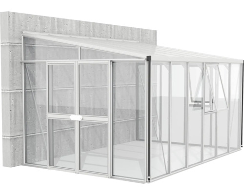 Skleník s hliníkovým rámem a skleněnou přední stranou