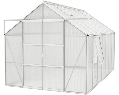 Skleník s otevřenými dveřmi a oknem