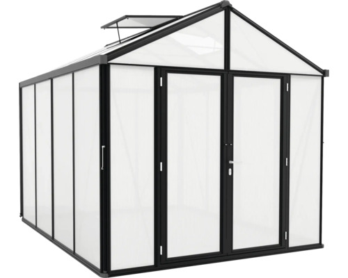 Skleník se dvoukřídlými dveřmi a světlíkem do zahrady