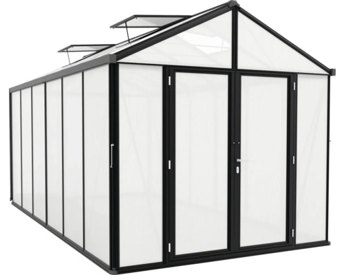 Skleník s dvoukřídlými dveřmi a střešními okny