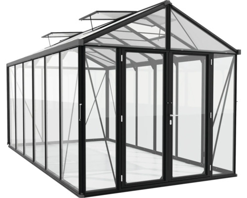 Skleník s sklem a kovovým rámem