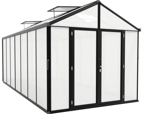 Skleník s dvoukřídlými dveřmi a střešními okny