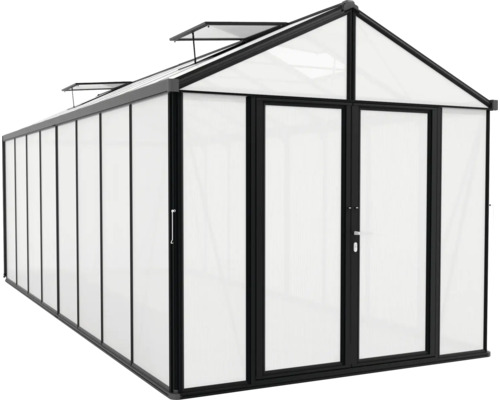 Skleník s dvoukřídlými dveřmi a střešními okny