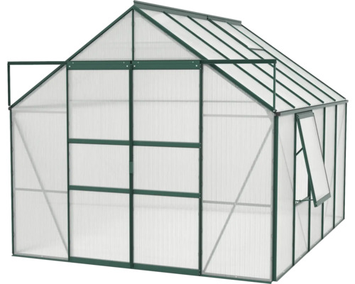 Skleník s polykarbonátovými deskami a hliníkovým rámem