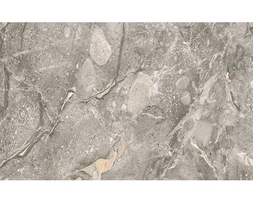 Detail šedé keramické dlaždice s mramorovým vzhledem.