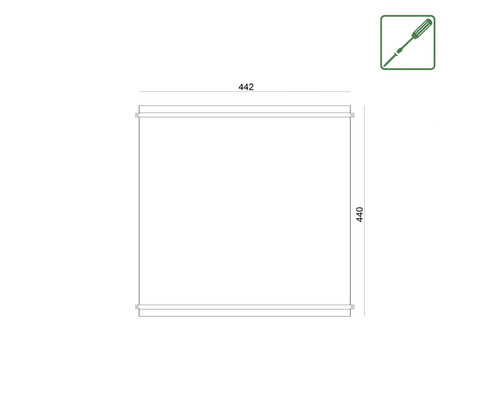 Technický výkres kusu nábytku o rozměrech 442 x 440 mm a montážní návod