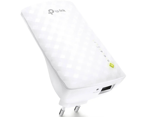 Logo TP-Link, bílý opakovač WiFi se zástrčkou