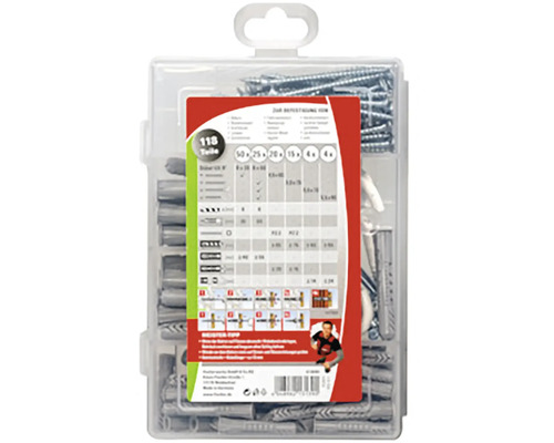 Sada 118 hmoždinek a šroubů v úložném boxu