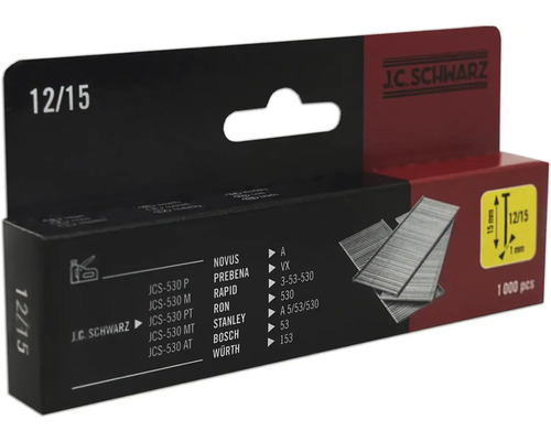 Hřebík 12/15 J.C.Schwarz, 1 000 ks. Sponky J.C. Schwarz Typ 12/15, 1000 kusů