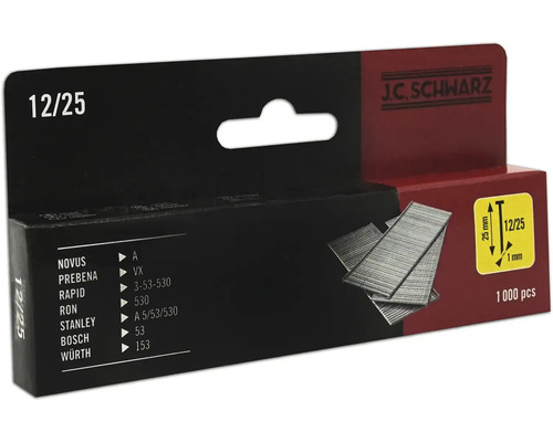 Hřebík 12/25 J.C.Schwarz, 1 000 ks Sponky J.C. Schwarz 12/25, balení 1000 kusů