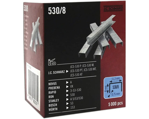 Sponky J.C. Schwarz typ 530/8, balení 5000 kusů