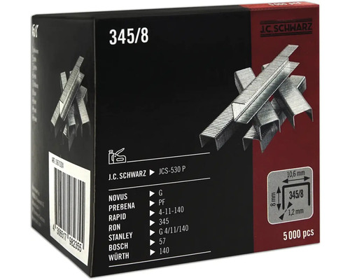 Sponky J.C. Schwarz 345/8, 5000 kusů, vhodné pro různé sešívačky