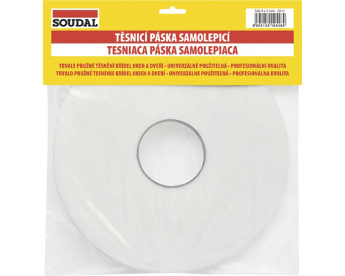 Těsnicí páska SOUDAL samolepicí 9 mm x 20 m pro okna a dveře bílá Soudal těsnicí páska samolepicí, 9x3 milimetry, 20 metrů