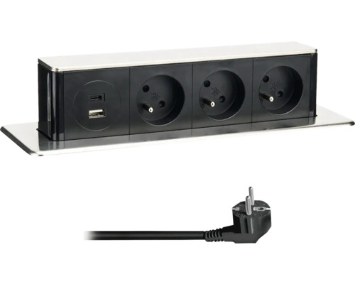 Výsuvný blok zásuvek PP126USBC 3x 230 V + USB A+C 2 nerez