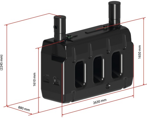 Černá podzemní nádrž s rozměry