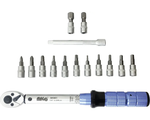 Sada momentového klíče s různými bity a prodloužením