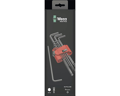 Sada úhlových klíčů Wera Hex-Plus s devíti díly na obalu
