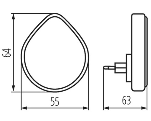 Technický výkres rohového zrcadlového upevňovacího prvku s rozměry