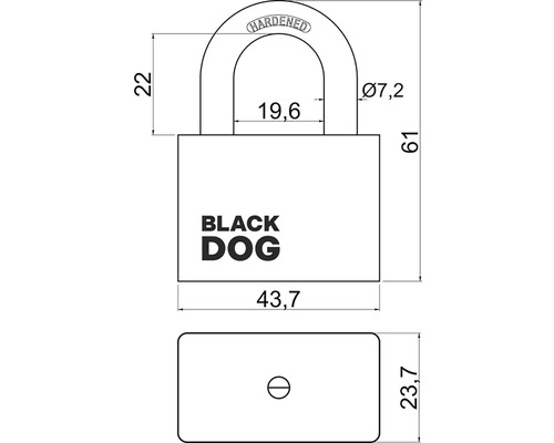 Technický výkres visacího zámku s rozměry