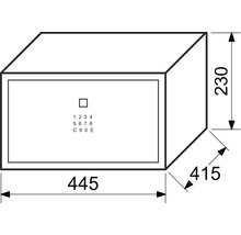 Obrázek trezoru o rozměrech 445 x 415 x 230 mm.