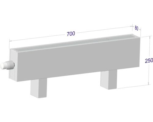 Radiátor o rozměrech 700 x 250 x 80 milimetrů
