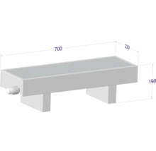 Radiátor o rozměrech 700 x 230 x 190 milimetrů.