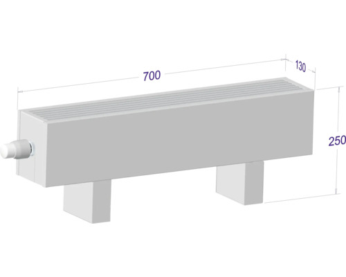 Radiátor s rozměry 700 x 250 x 130 milimetrů