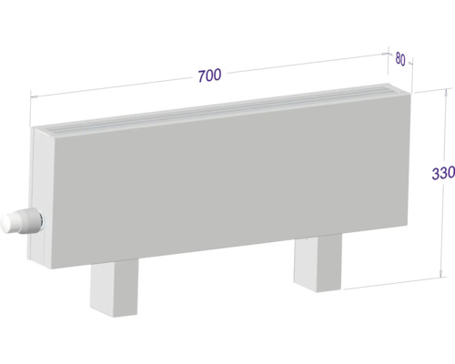 Radiátor o rozměrech 700 x 330 x 80 milimetrů.