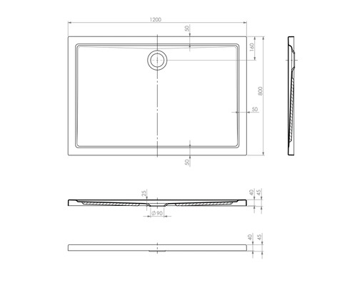 Technický nákres sprchové vaničky s rozměry