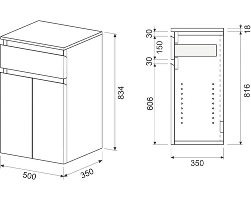 Koupelnová skříňka nízká Intedoor TRENTA hnědá 50 x 83,4 x 35 cm TRE SN 50 1Z 2D S A2496