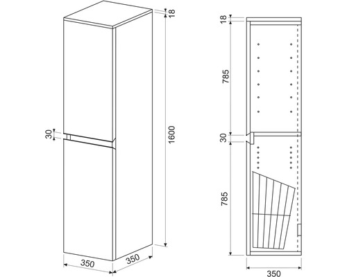 Koupelnová skříňka vysoká Intedoor TRENTA kašmírová lesklá 35 x 161,8 x 35 cm TRE SV 35 L K B A3026